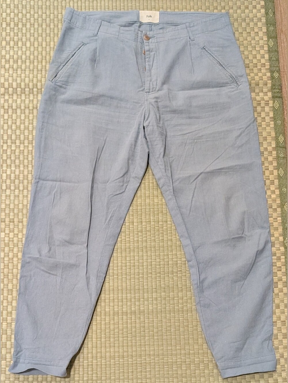 Folk Linen Cotton Pants Light Blue Men's Size 5 Made in Portugal